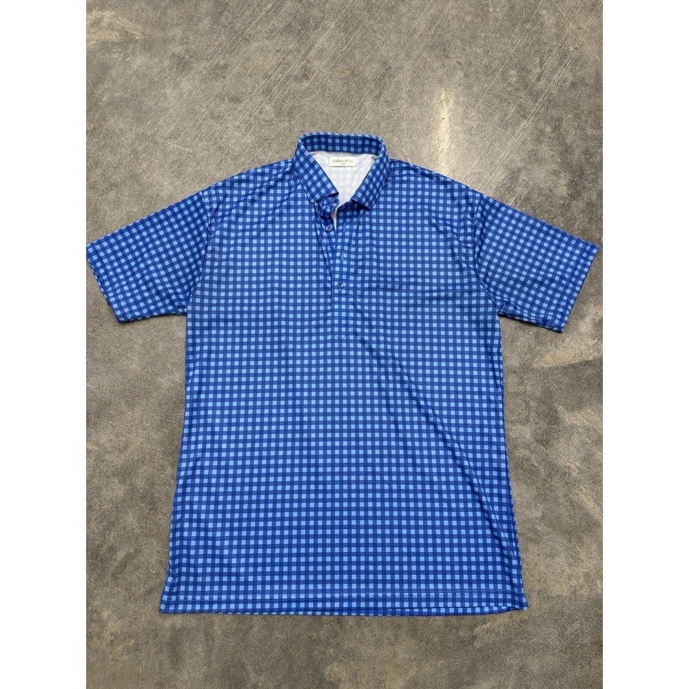 Collars and Co Shirt Mens Large Polo Golf Plaid Blue Performance